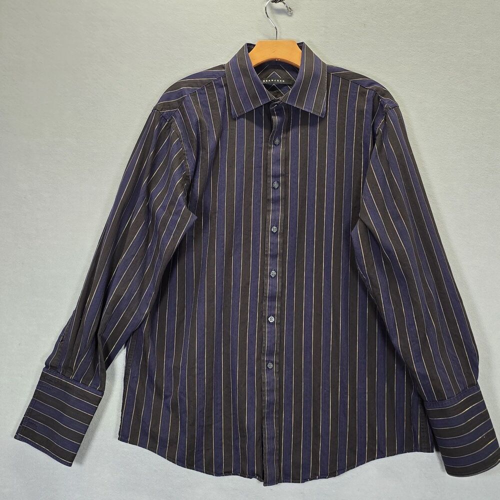 Sean John Shirt Men Blue Striped Long Sleeve Button Up 32/33. 16 1/2